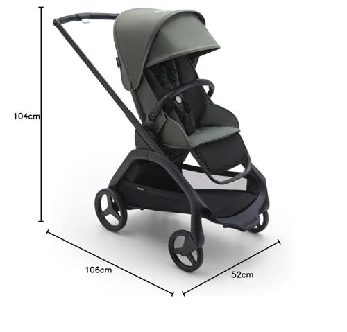 Bugaboo Dragonfly City-Kinderwagen – leicht & kompakt, Vierradfederung, einhändig klappbar, XL Korb, Black/Forest Green