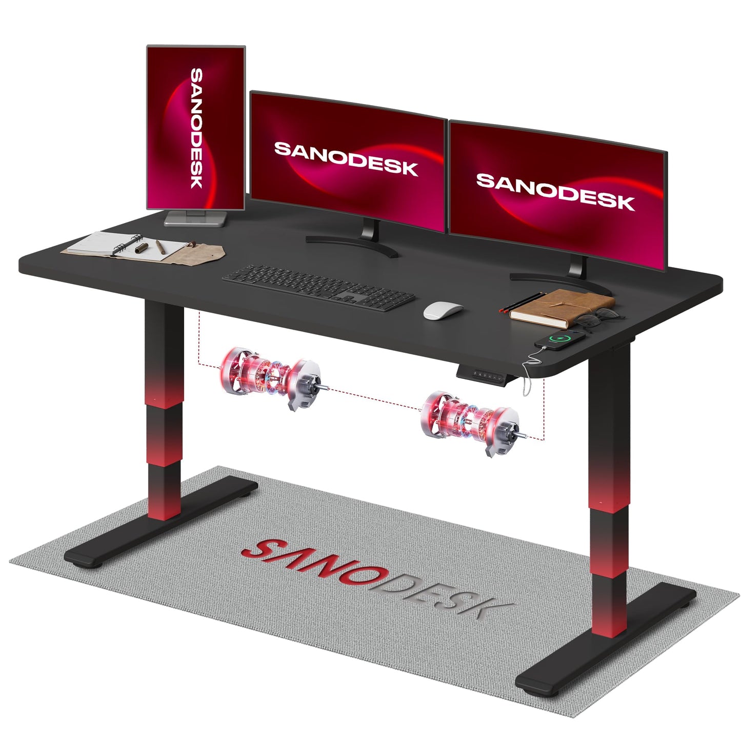 SANODESK Höhenverstellbarer Schreibtisch 120×80 cm, Dual-Motor Steh-Sitz Tisch mit 3-stufigen Beinen & USB, leises Premium-System mit Memory-Funktion und Kollisionsschutz (Weiß+Weiß)