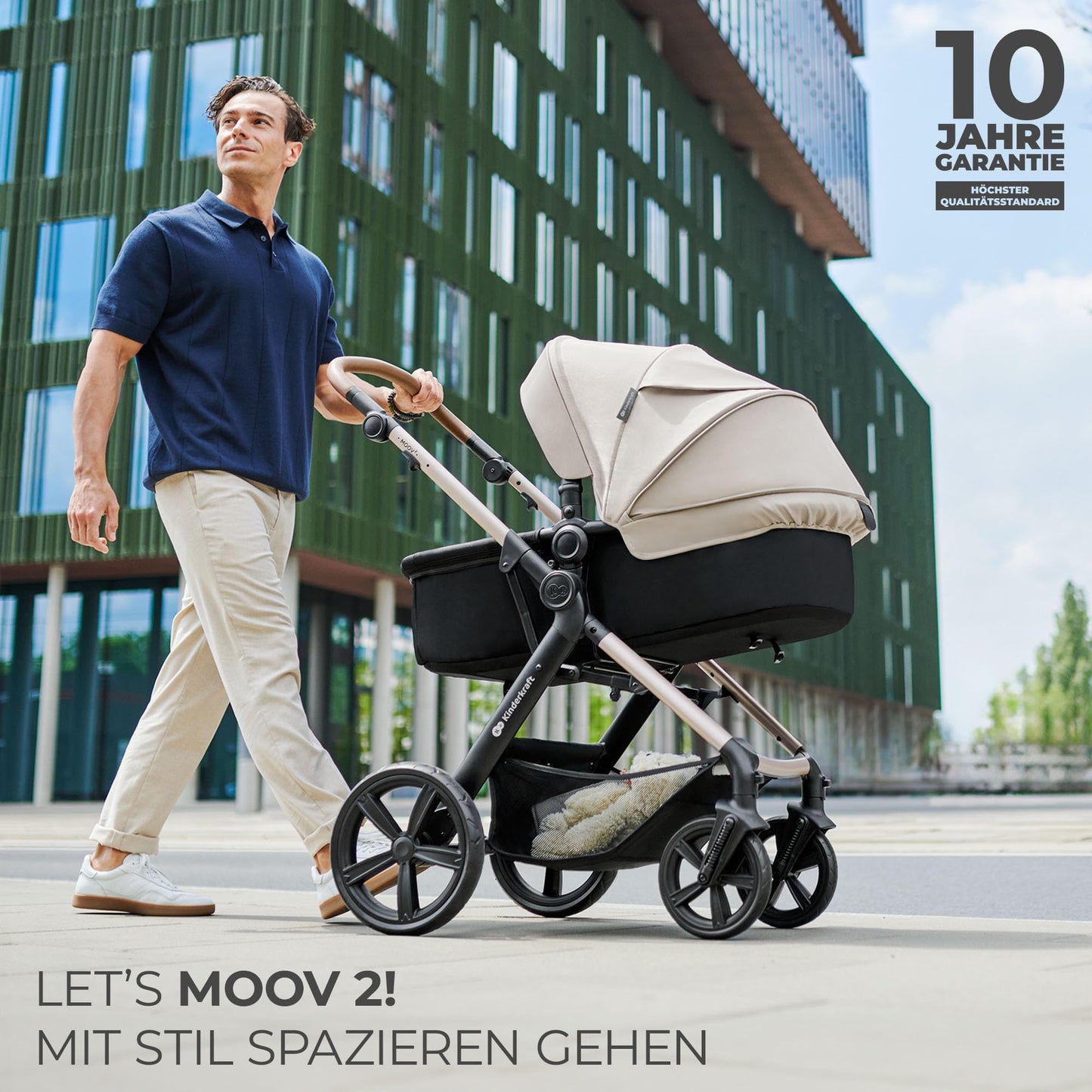Kinderkraft MOOV2 AIR 4-in-1 Kinderwagen – bis 26kg, I-SIZE 40-75cm, Buggy, verstellbare Liegeposition, XXL-Verdeck, aufblasbare Räder, Schwarz
