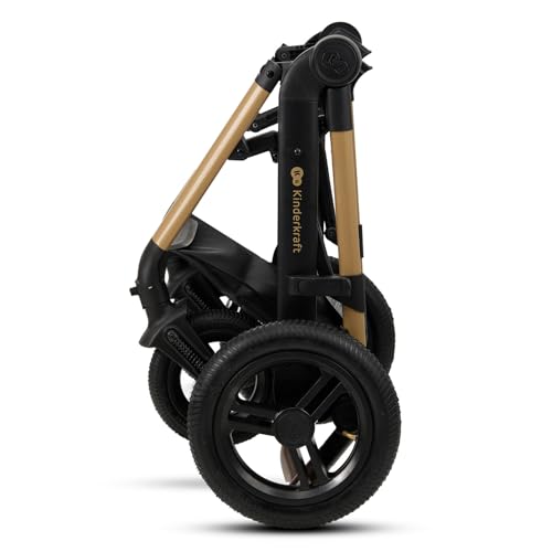 Kinderkraft MOOV2 AIR 4-in-1 Kinderwagen – bis 26kg, I-SIZE 40-75cm, Buggy, verstellbare Liegeposition, XXL-Verdeck, aufblasbare Räder, Schwarz