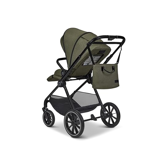 MOON CLICC Kombi-Kinderwagen Moss/Melange – Wanne &amp; Sportsitz bis 22kg, faltbar, inkl. Wickeltasche, Fußsack, Regencover, Adapter