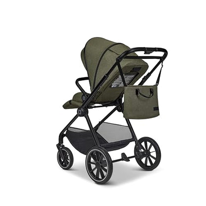 MOON CLICC Kombi-Kinderwagen Moss/Melange – Wanne &amp; Sportsitz bis 22kg, faltbar, inkl. Wickeltasche, Fußsack, Regencover, Adapter