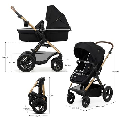 Kinderkraft MOOV2 AIR 4-in-1 Kinderwagen – bis 26kg, I-SIZE 40-75cm, Buggy, verstellbare Liegeposition, XXL-Verdeck, aufblasbare Räder, Schwarz