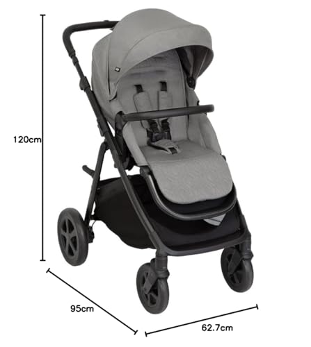 Graco Near2Me™ DLX 3-in-1 Kinderwagen – Babywanne 0-9kg, Babyschale 40-75cm, bis 22kg, Adapter &amp; Regenverdeck, Grau