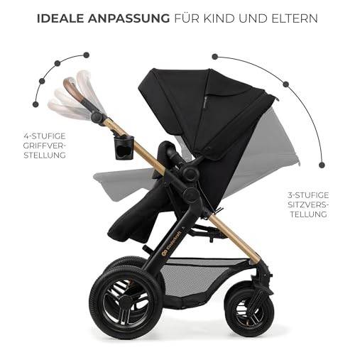 Kinderkraft MOOV2 AIR 4-in-1 Kinderwagen – bis 26kg, I-SIZE 40-75cm, Buggy, verstellbare Liegeposition, XXL-Verdeck, aufblasbare Räder, Schwarz