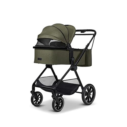 MOON CLICC Kombi-Kinderwagen Moss/Melange – Wanne &amp; Sportsitz bis 22kg, faltbar, inkl. Wickeltasche, Fußsack, Regencover, Adapter