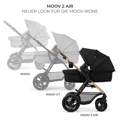 Kinderkraft MOOV2 AIR 4-in-1 Kinderwagen – bis 26kg, I-SIZE 40-75cm, Buggy, verstellbare Liegeposition, XXL-Verdeck, aufblasbare Räder, Schwarz