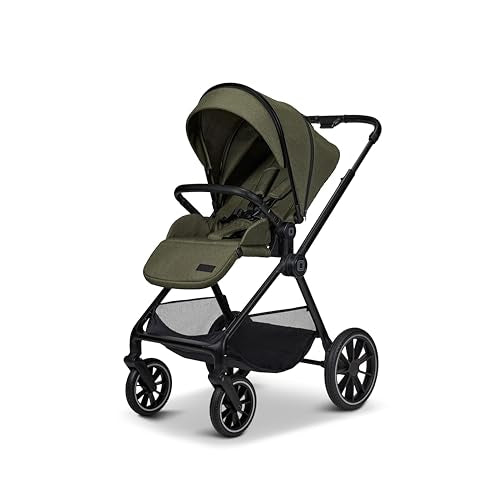 MOON CLICC Kombi-Kinderwagen Moss/Melange – Wanne &amp; Sportsitz bis 22kg, faltbar, inkl. Wickeltasche, Fußsack, Regencover, Adapter