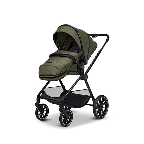MOON CLICC Kombi-Kinderwagen Moss/Melange – Wanne &amp; Sportsitz bis 22kg, faltbar, inkl. Wickeltasche, Fußsack, Regencover, Adapter