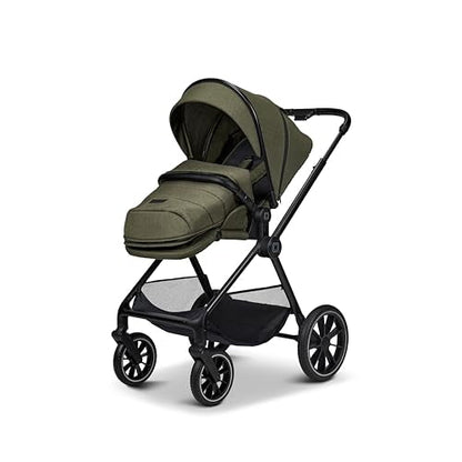 MOON CLICC Kombi-Kinderwagen Moss/Melange – Wanne &amp; Sportsitz bis 22kg, faltbar, inkl. Wickeltasche, Fußsack, Regencover, Adapter