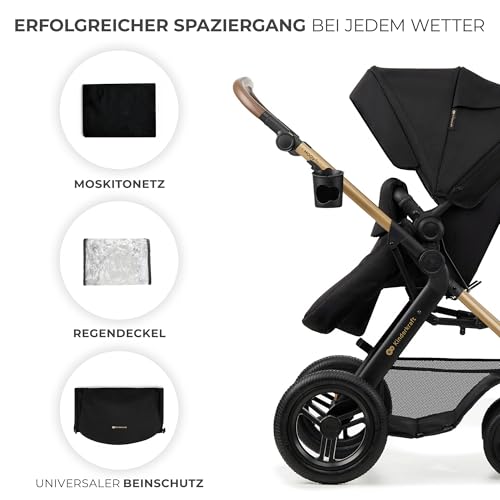 Kinderkraft MOOV2 AIR 4-in-1 Kinderwagen – bis 26kg, I-SIZE 40-75cm, Buggy, verstellbare Liegeposition, XXL-Verdeck, aufblasbare Räder, Schwarz