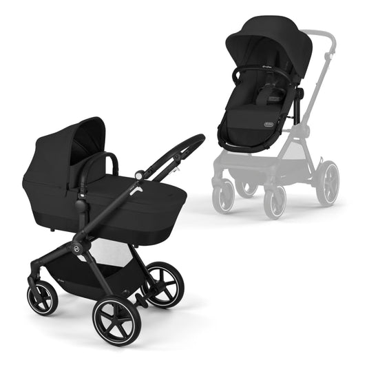 CYBEX Gold Kinderwagen EOS Lux 2-in-1, Reisesystem, Ab Geburt bis 22 kg (ca. 4 Jahre), Moon Black