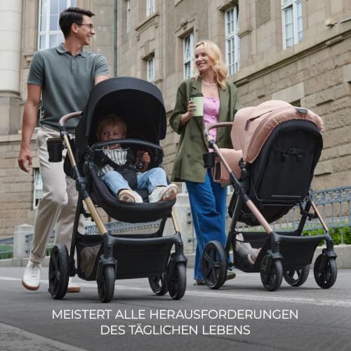 Kinderkraft MOOV2 AIR 4-in-1 Kinderwagen – bis 26kg, I-SIZE 40-75cm, Buggy, verstellbare Liegeposition, XXL-Verdeck, aufblasbare Räder, Schwarz