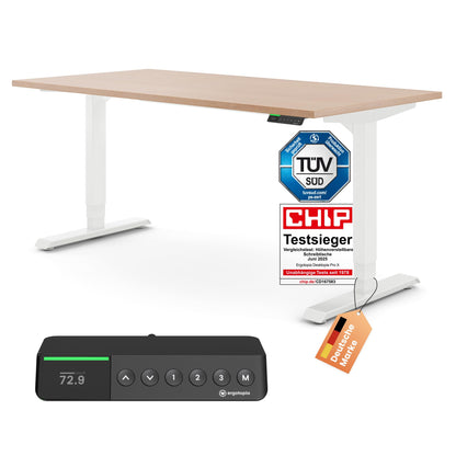Ergotopia Desktopia Pro X Elektrisch höhenverstellbarer Schreibtisch, Ergonomischer Stehtisch für Büro oder Home Office (Weiß, Gestell Weiß, 180 x 80 cm)