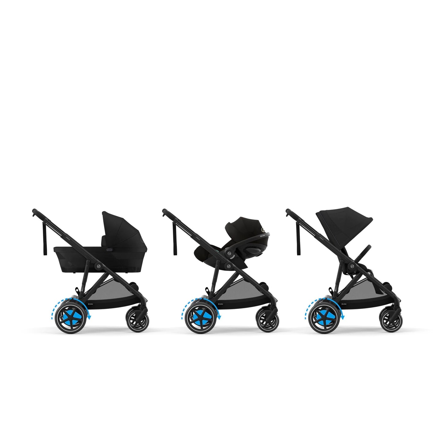 CYBEX Gold e-GAZELLE S Kinderwagen – ab Geburt bis 22kg, E-Antrieb, All-in-1-System mit 20+ Konfigurationen, Moon Black