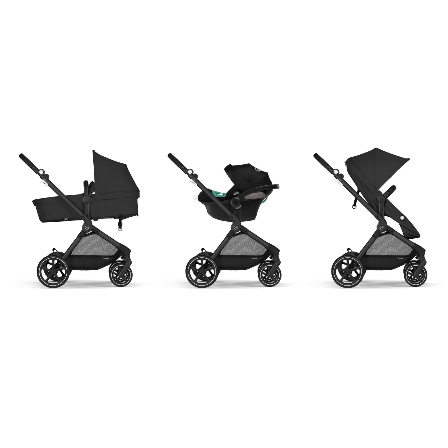 CYBEX Gold EOS 2-in-1 Kinderwagen mit Aton B2 i-Size Babyschale &amp; Adapter – Reisesystem ab Geburt bis 22 kg, Moon Black