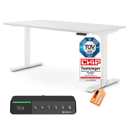 Ergotopia Desktopia Pro X Elektrisch höhenverstellbarer Schreibtisch, Ergonomischer Stehtisch für Büro oder Home Office (Weiß, Gestell Weiß, 180 x 80 cm)