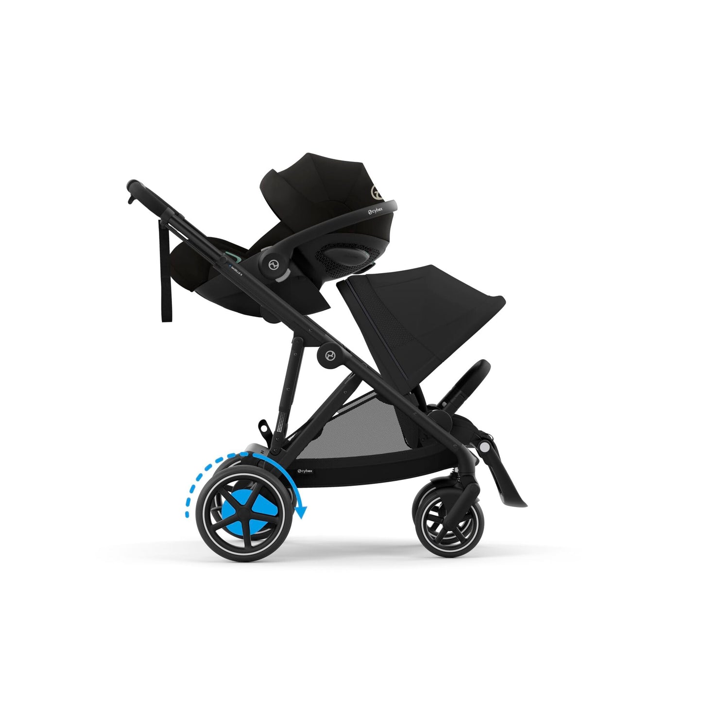 CYBEX Gold e-GAZELLE S Kinderwagen – ab Geburt bis 22kg, E-Antrieb, All-in-1-System mit 20+ Konfigurationen, Moon Black