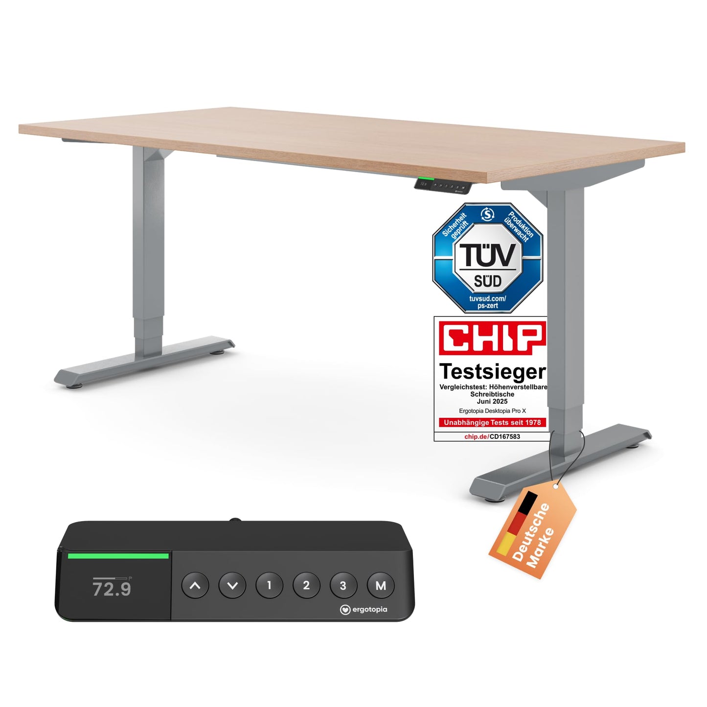 Ergotopia Desktopia Pro X Elektrisch höhenverstellbarer Schreibtisch, Ergonomischer Stehtisch für Büro oder Home Office (Weiß, Gestell Weiß, 180 x 80 cm)