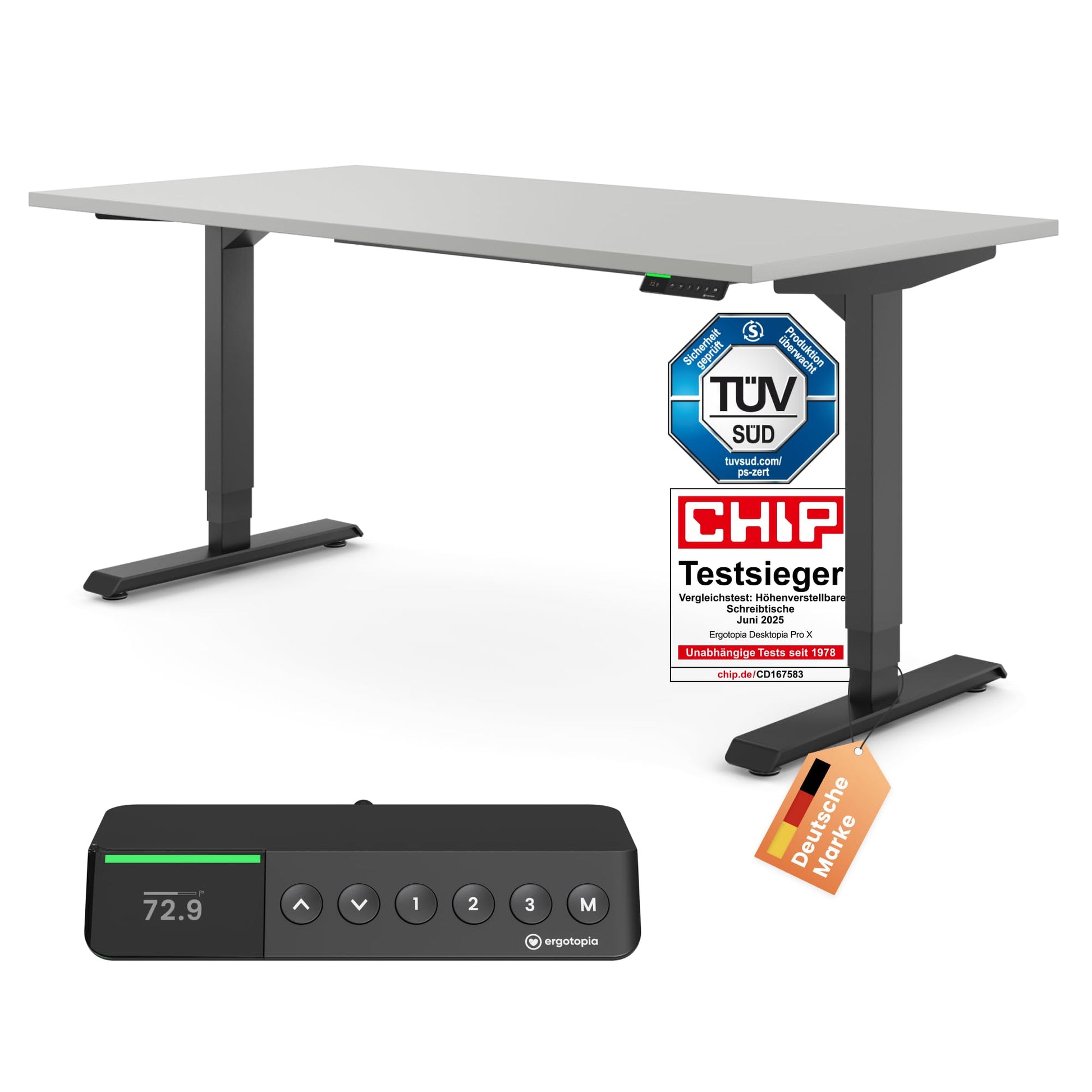 Ergotopia Desktopia Pro X Elektrisch höhenverstellbarer Schreibtisch, Ergonomischer Stehtisch für Büro oder Home Office (Weiß, Gestell Weiß, 180 x 80 cm)