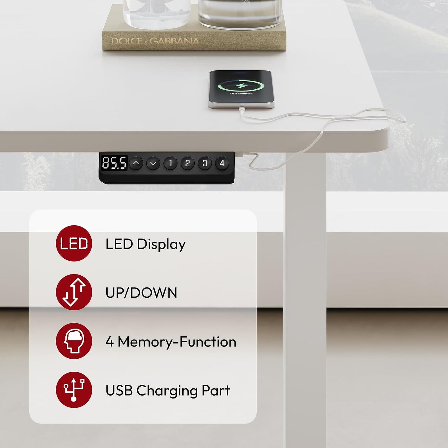 SANODESK Höhenverstellbarer Schreibtisch 120×80 cm, Dual-Motor Steh-Sitz Tisch mit 3-stufigen Beinen & USB, leises Premium-System mit Memory-Funktion und Kollisionsschutz (Weiß+Weiß)