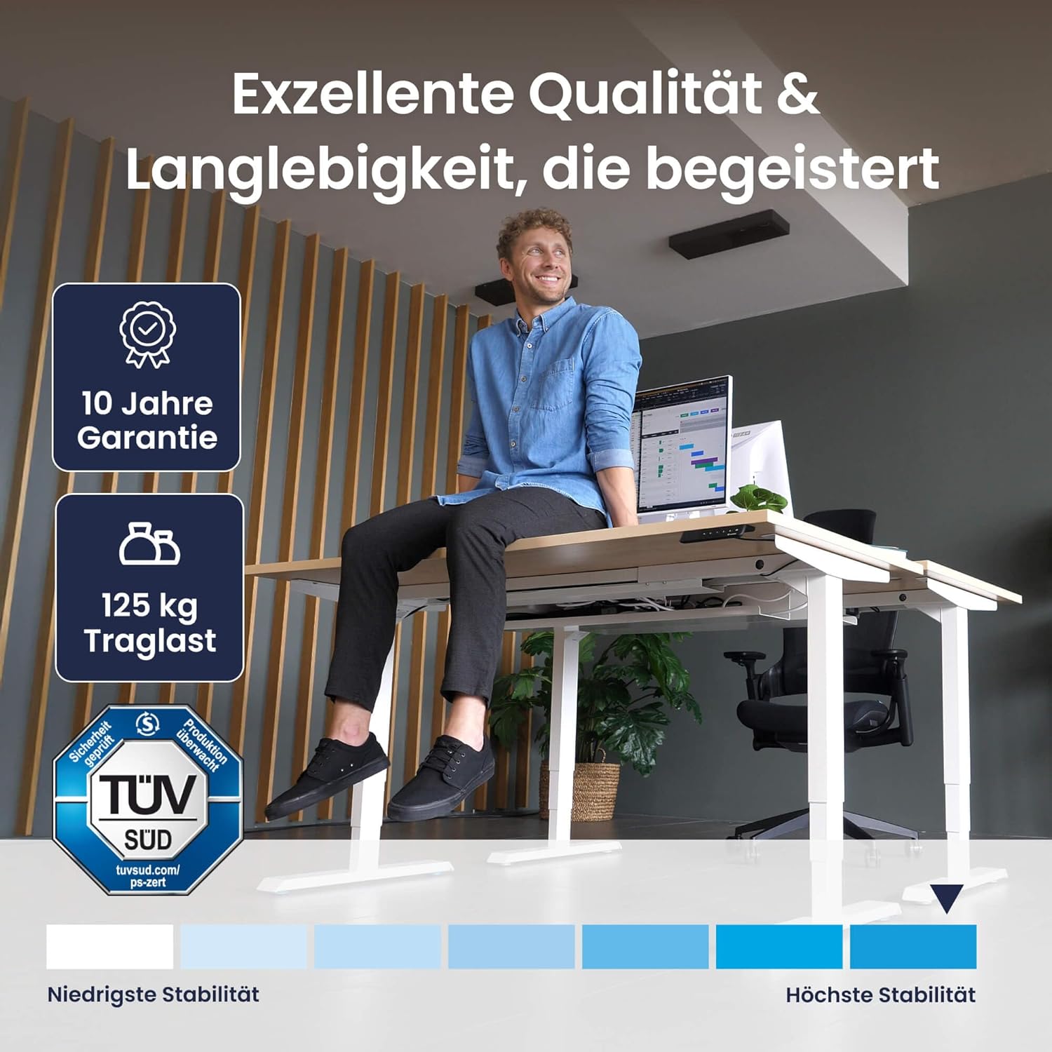 Ergotopia Desktopia Pro X Elektrisch höhenverstellbarer Schreibtisch, Ergonomischer Stehtisch für Büro oder Home Office (Weiß, Gestell Weiß, 180 x 80 cm)