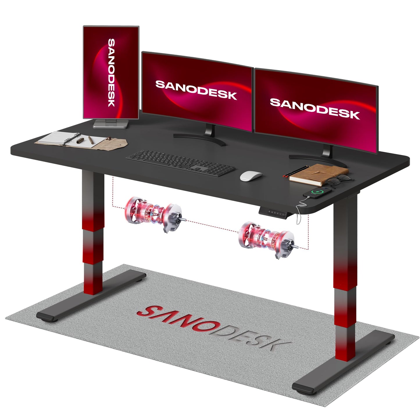 SANODESK Höhenverstellbarer Schreibtisch 120×80 cm, Dual-Motor Steh-Sitz Tisch mit 3-stufigen Beinen & USB, leises Premium-System mit Memory-Funktion und Kollisionsschutz (Weiß+Weiß)