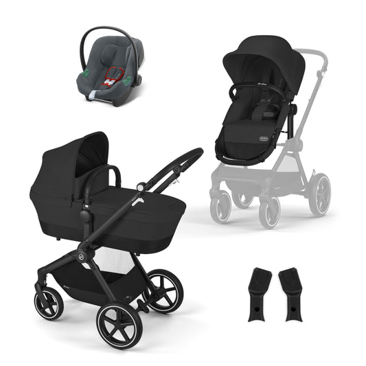 CYBEX Gold EOS Lux 2-in-1 Kinderwagen mit Aton B2 i-Size Babyschale &amp; Adapter – Reisesystem ab Geburt bis 22kg, Moon Black
