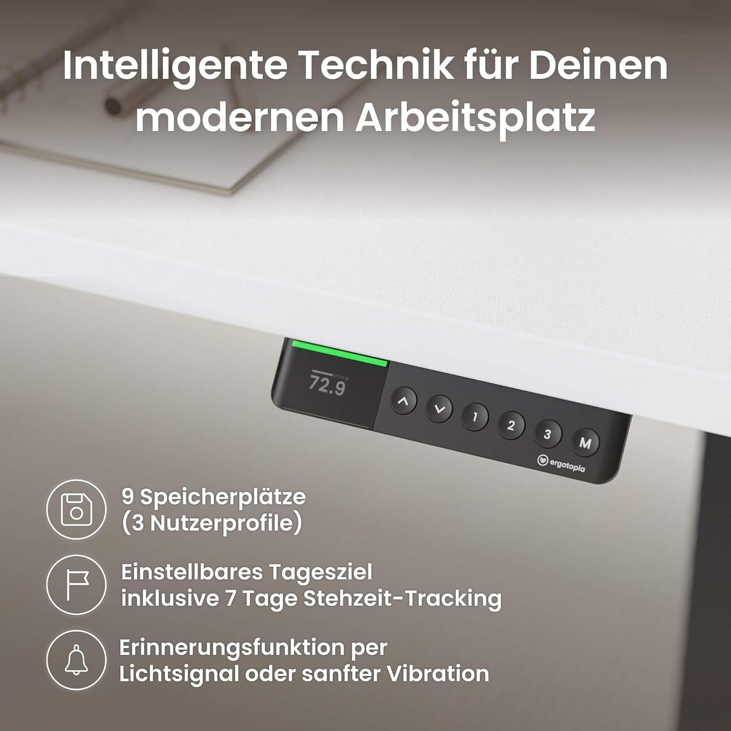 Ergotopia Desktopia Pro X Elektrisch höhenverstellbarer Schreibtisch, Ergonomischer Stehtisch für Büro oder Home Office (Weiß, Gestell Weiß, 180 x 80 cm)
