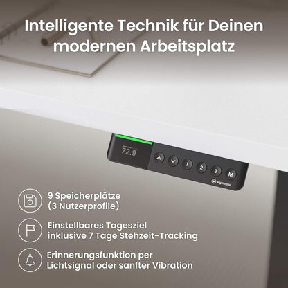 Ergotopia Desktopia Pro X Elektrisch höhenverstellbarer Schreibtisch, Ergonomischer Stehtisch für Büro oder Home Office (Weiß, Gestell Weiß, 180 x 80 cm)