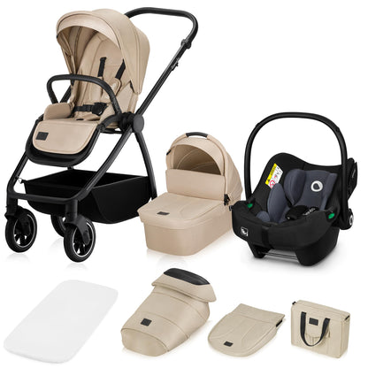 LIONELO MERIL 3-in-1 Kinderwagen 0-48M – Babywanne 9kg, Sitz 13kg, 360° Geländeräder, Vollfederung, XXL-Verdeck UPF50+