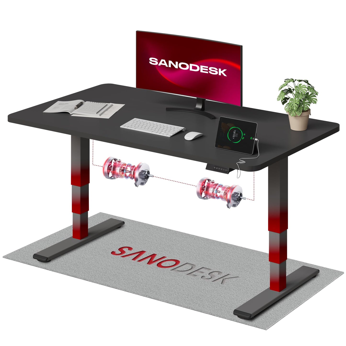 SANODESK Höhenverstellbarer Schreibtisch 120×80 cm, Dual-Motor Steh-Sitz Tisch mit 3-stufigen Beinen & USB, leises Premium-System mit Memory-Funktion und Kollisionsschutz (Weiß+Weiß)