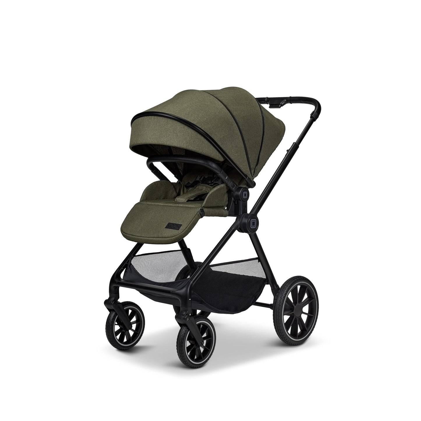 MOON CLICC Kombi-Kinderwagen Moss/Melange – Wanne &amp; Sportsitz bis 22kg, faltbar, inkl. Wickeltasche, Fußsack, Regencover, Adapter