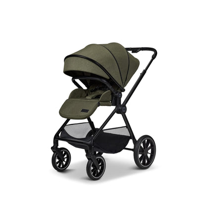 MOON CLICC Kombi-Kinderwagen Moss/Melange – Wanne &amp; Sportsitz bis 22kg, faltbar, inkl. Wickeltasche, Fußsack, Regencover, Adapter