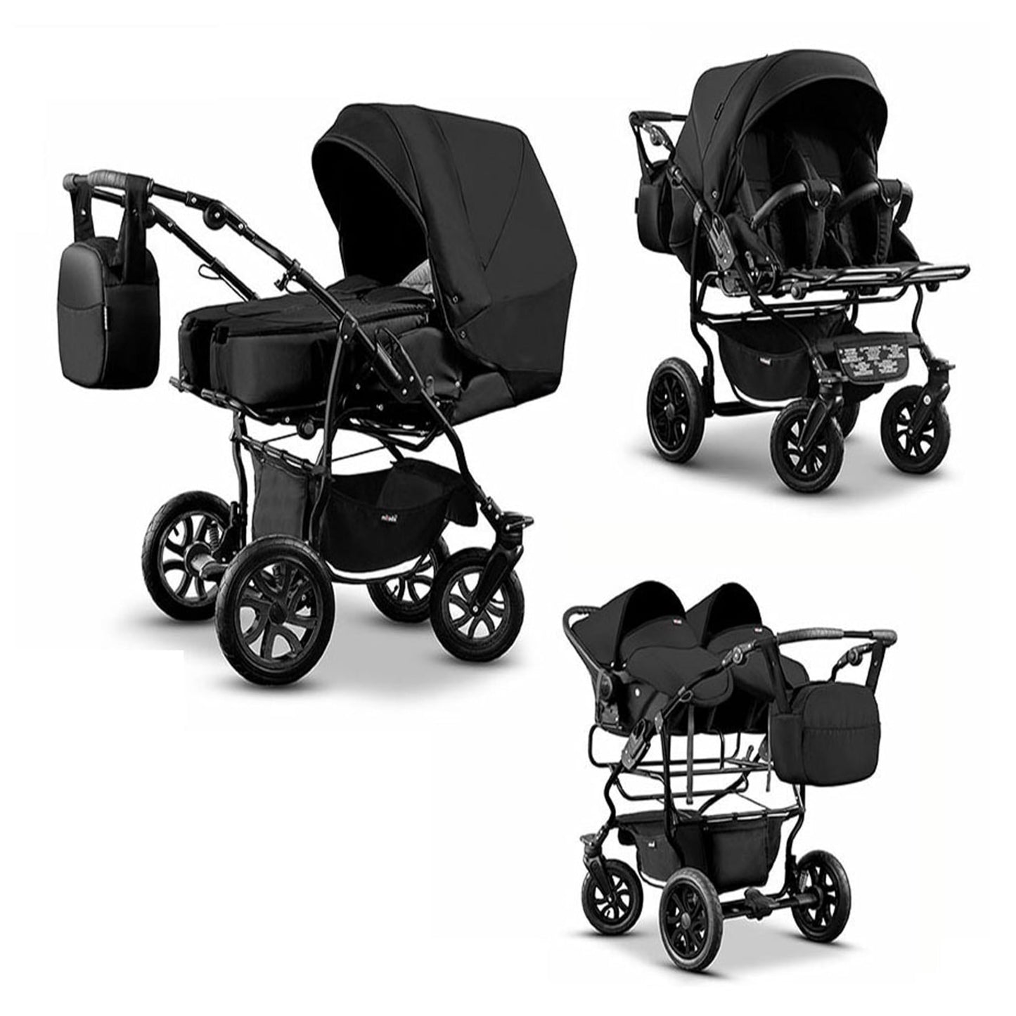 Zwillingskinderwagen 3 in 1 City Twin inkl. Autositze - 15 Teile - in 19 Farben
