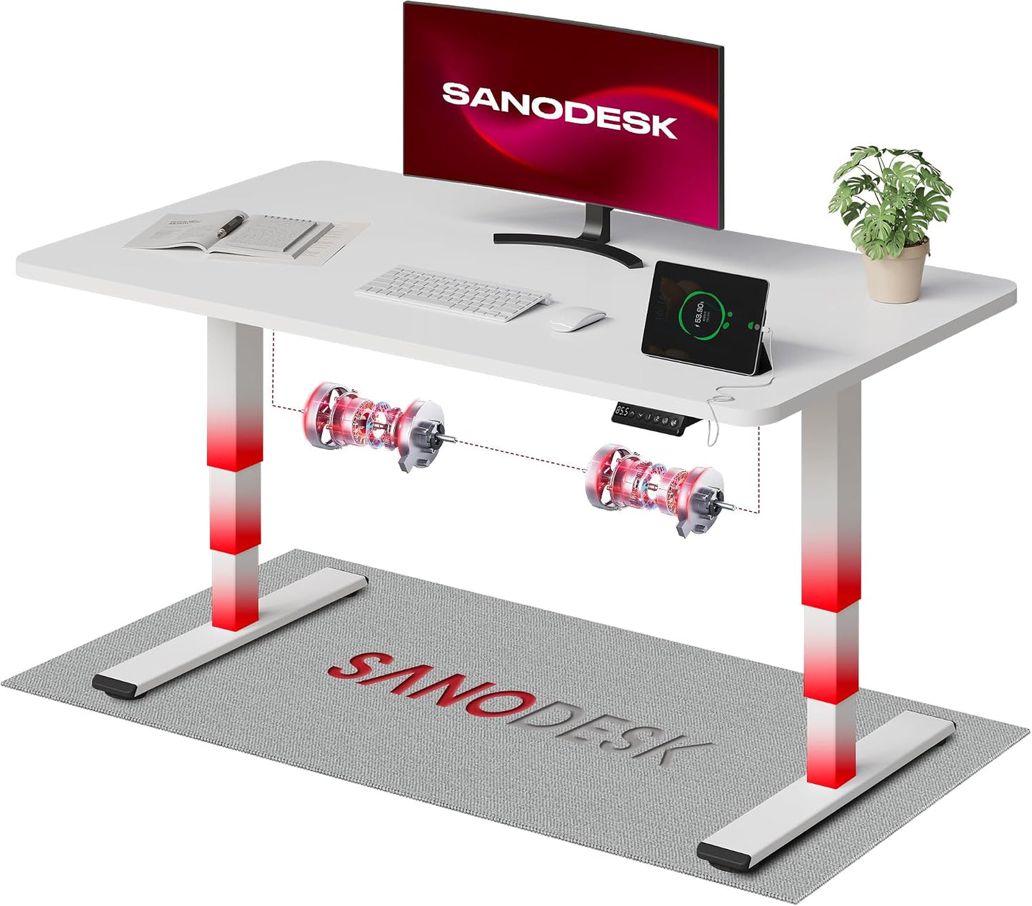 SANODESK Höhenverstellbarer Schreibtisch 120×80 cm, Dual-Motor Steh-Sitz Tisch mit 3-stufigen Beinen & USB, leises Premium-System mit Memory-Funktion und Kollisionsschutz (Weiß+Weiß)