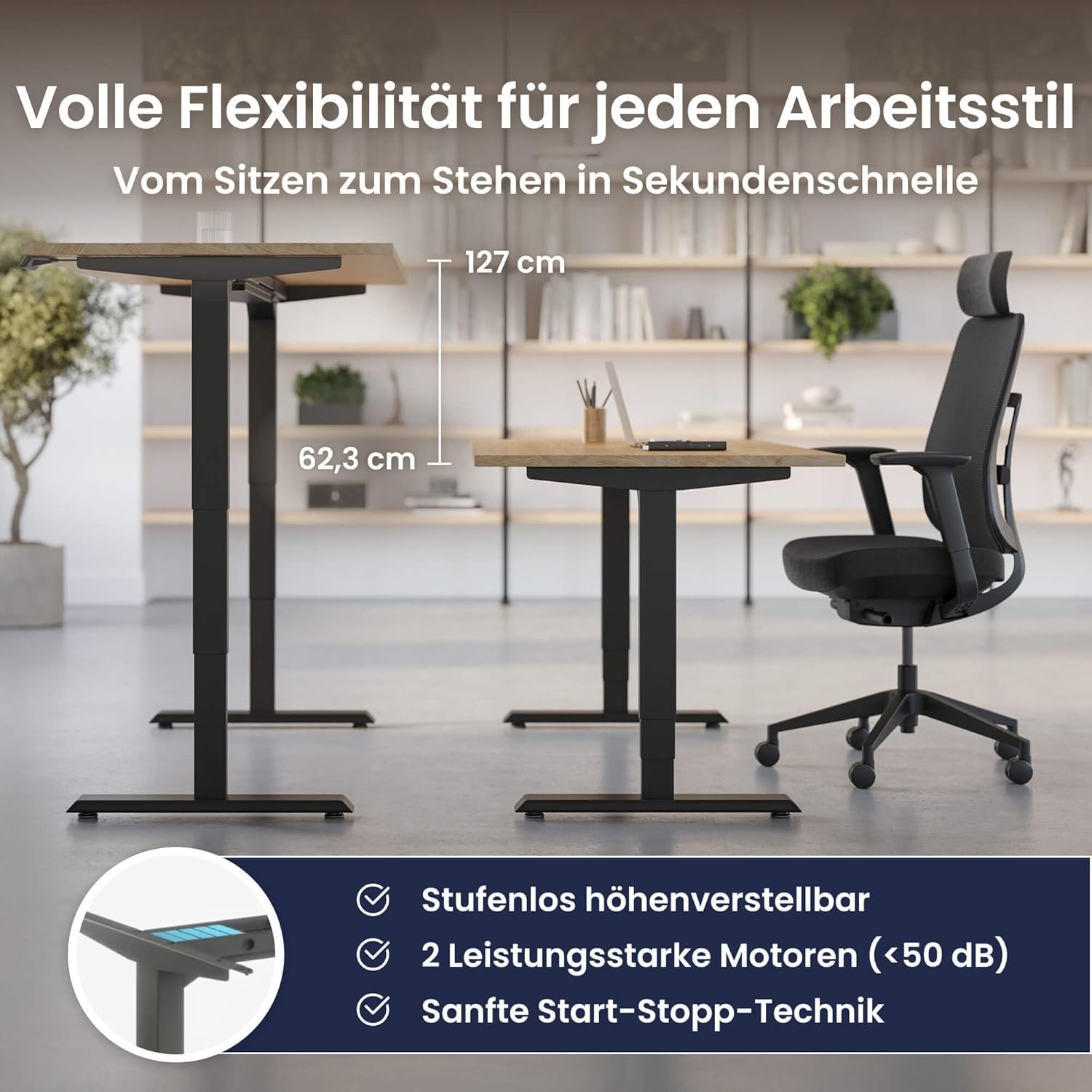 Ergotopia Desktopia Pro X Elektrisch höhenverstellbarer Schreibtisch, Ergonomischer Stehtisch für Büro oder Home Office (Weiß, Gestell Weiß, 180 x 80 cm)