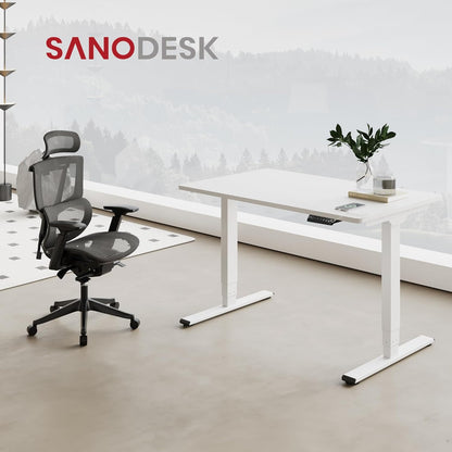 SANODESK Höhenverstellbarer Schreibtisch 120×80 cm, Dual-Motor Steh-Sitz Tisch mit 3-stufigen Beinen & USB, leises Premium-System mit Memory-Funktion und Kollisionsschutz (Weiß+Weiß)