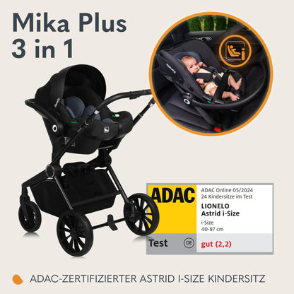 LIONELO MIKA PLUS 3-in-1 Buggy 0-48M – Babywagen 22kg, Kindersitz 9kg, Babytrage 13kg, verstellbare Lehne, Dämpfung, 360° Räder