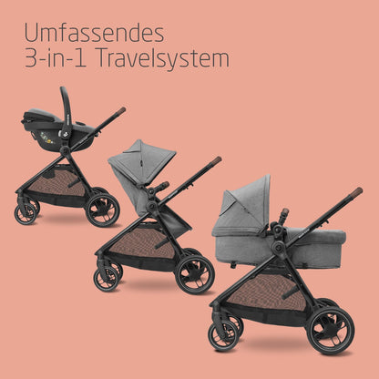 Maxi-Cosi Zelia S 3-in-1 Kinderwagen Set – inkl. CabrioFix i-Size, FamilyFix 360 Basis, 0-4J, bis 22kg, Grau/Schwarz
