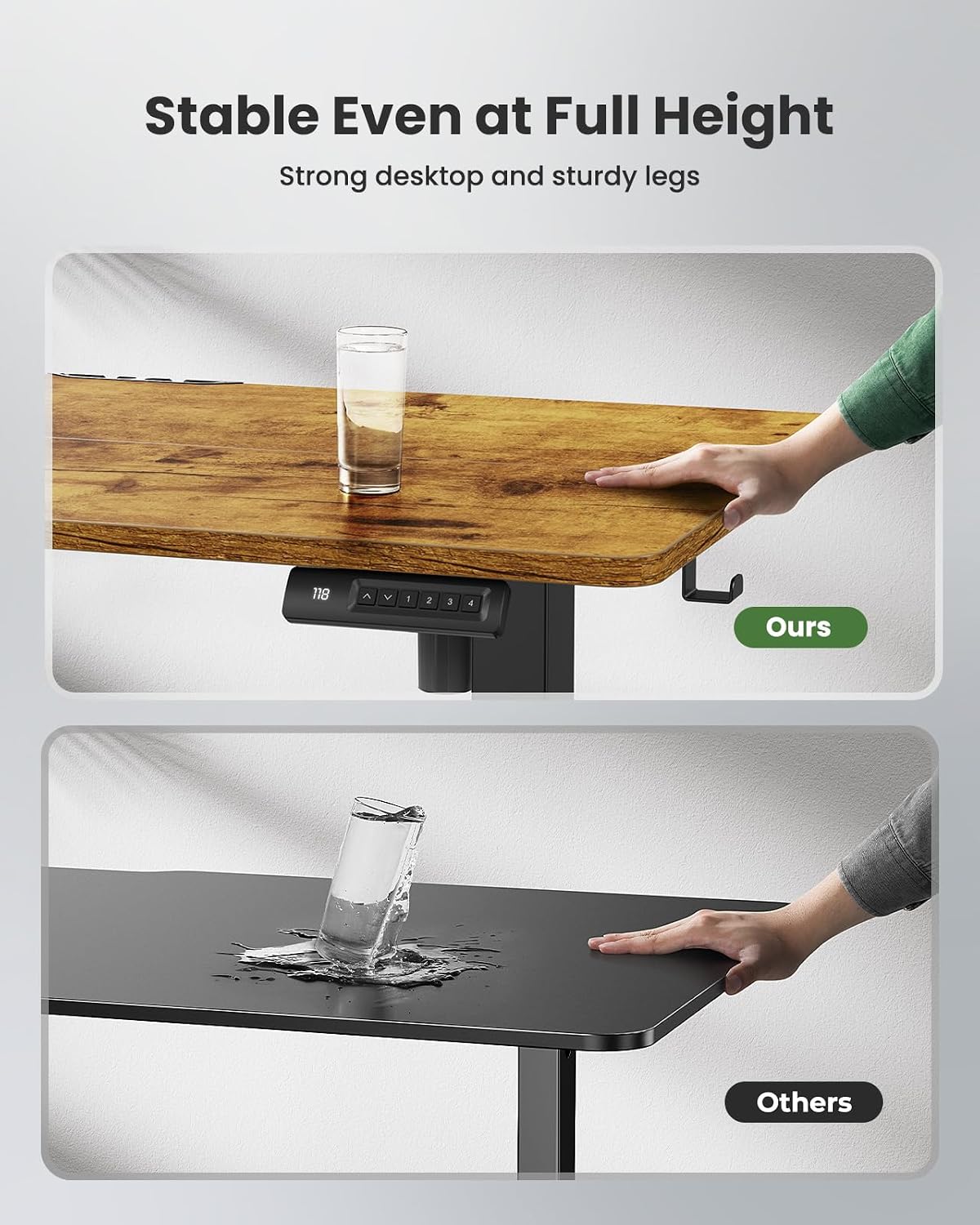Marsail Elektrischer Stehpult, höhenverstellbar, Heimbüro, Schreibtisch, groß, 140 x 61 cm, Sitz-Steh-Computertisch, mit 4 Speichervoreinstellungen, Kopfhörerhaken, Kabel-Organizer, rustikales Braun
