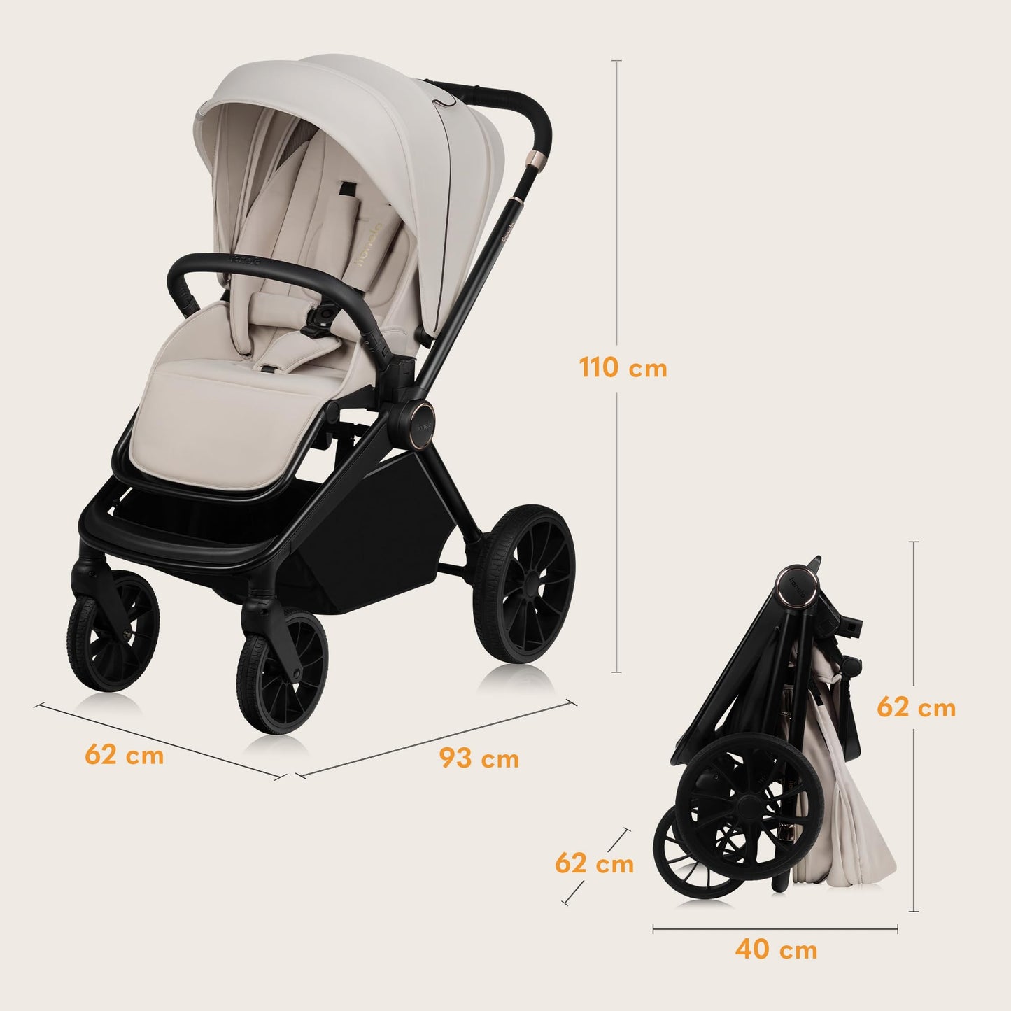 LIONELO MIKA PLUS 3-in-1 Buggy 0-48M – Babywagen 22kg, Kindersitz 9kg, Babytrage 13kg, verstellbare Lehne, Dämpfung, 360° Räder