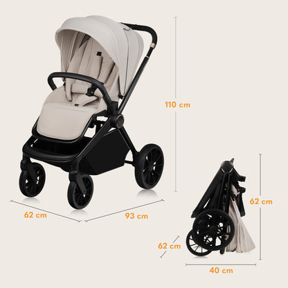 LIONELO MIKA PLUS 3-in-1 Buggy 0-48M – Babywagen 22kg, Kindersitz 9kg, Babytrage 13kg, verstellbare Lehne, Dämpfung, 360° Räder