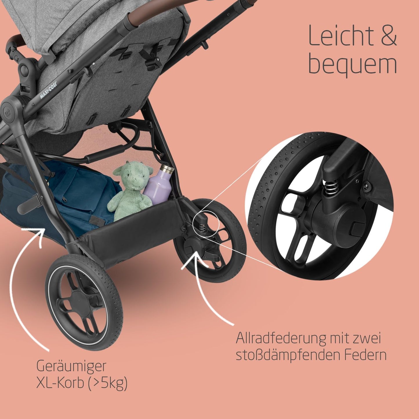 Maxi-Cosi Zelia S 3-in-1 Kinderwagen Set – inkl. CabrioFix i-Size, FamilyFix 360 Basis, 0-4J, bis 22kg, Grau/Schwarz