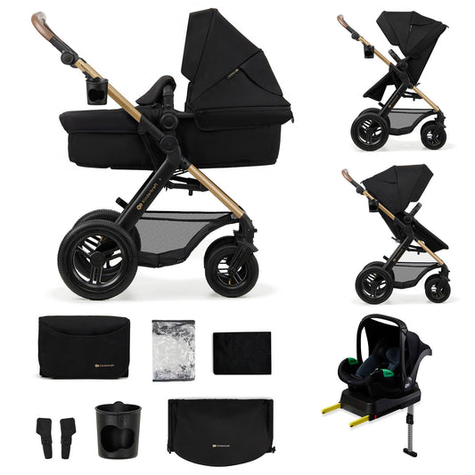 Kinderkraft MOOV2 AIR 4-in-1 Kinderwagen – bis 26kg, I-SIZE 40-75cm, Buggy, verstellbare Liegeposition, XXL-Verdeck, aufblasbare Räder, Schwarz
