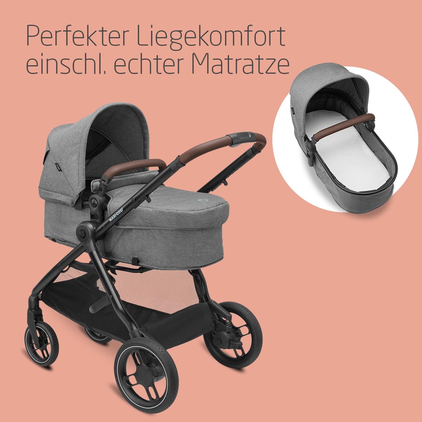 Maxi-Cosi Zelia S 3-in-1 Kinderwagen Set – inkl. CabrioFix i-Size, FamilyFix 360 Basis, 0-4J, bis 22kg, Grau/Schwarz