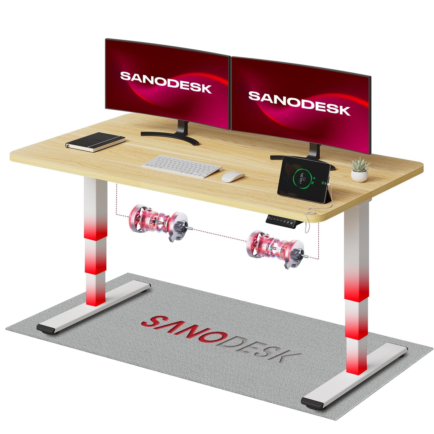 SANODESK Höhenverstellbarer Schreibtisch 120×80 cm, Dual-Motor Steh-Sitz Tisch mit 3-stufigen Beinen & USB, leises Premium-System mit Memory-Funktion und Kollisionsschutz (Weiß+Weiß)