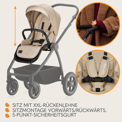 LIONELO MERIL 3-in-1 Kinderwagen 0-48M – Babywanne 9kg, Sitz 13kg, 360° Geländeräder, Vollfederung, XXL-Verdeck UPF50+