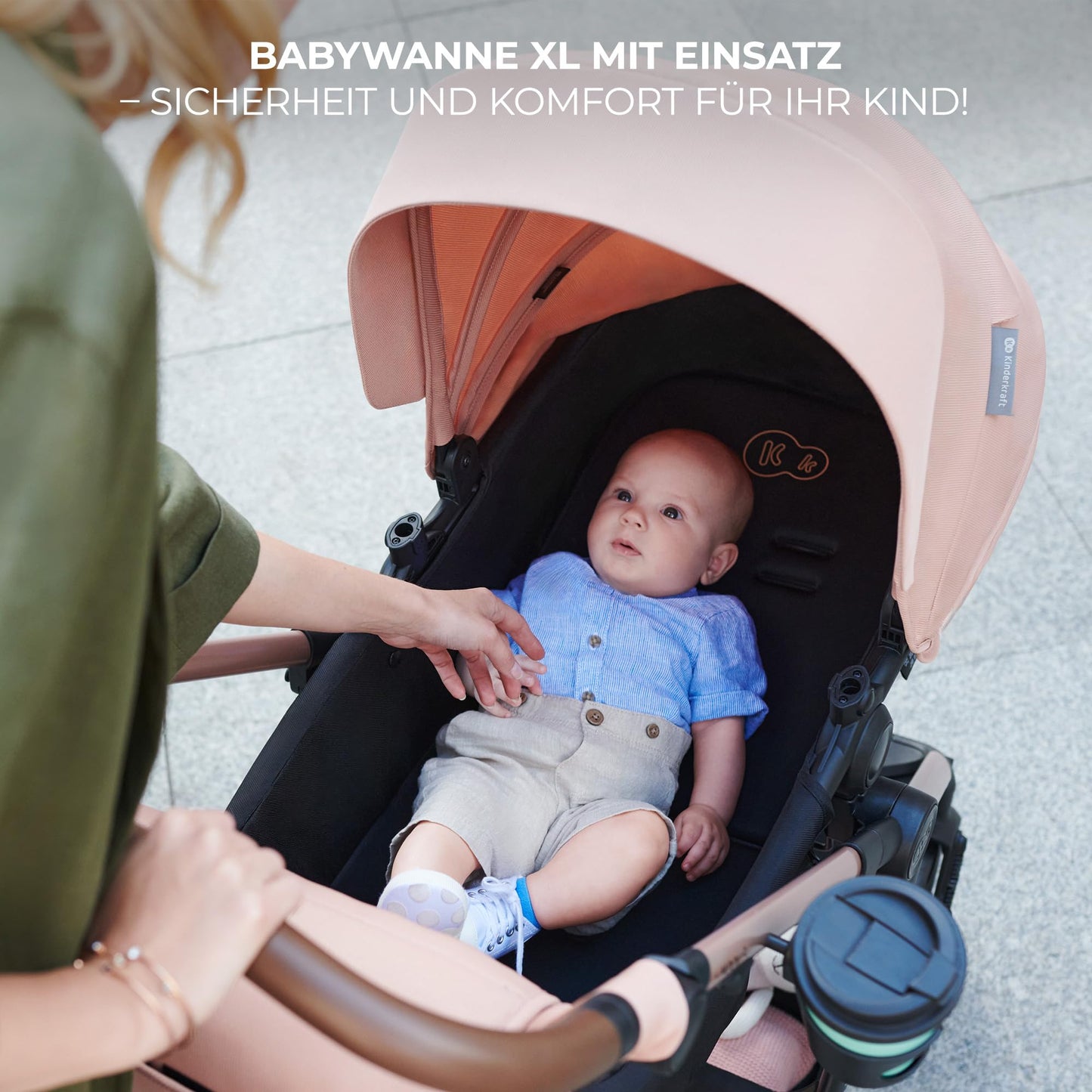 Kinderkraft MOOV2 AIR 4-in-1 Kinderwagen – bis 26kg, I-SIZE 40-75cm, Buggy, verstellbare Liegeposition, XXL-Verdeck, aufblasbare Räder, Schwarz