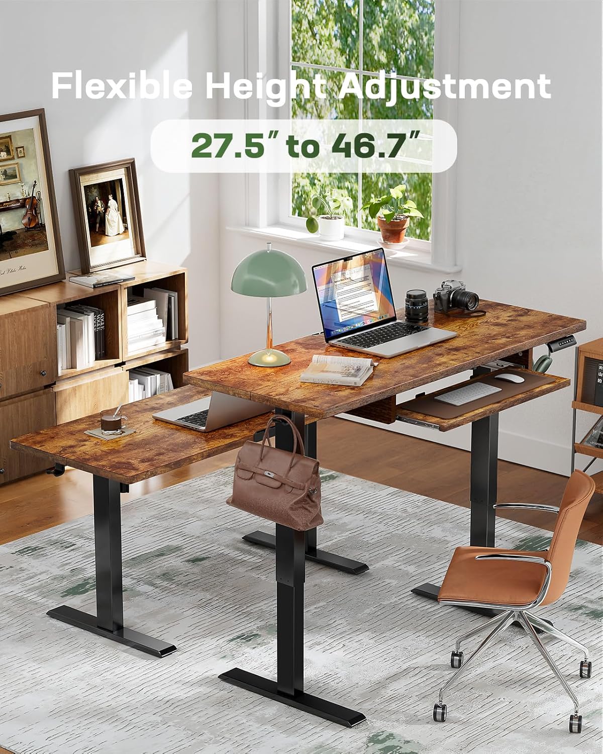 Marsail Elektrischer Stehpult mit ergonomischer Tastaturablage, verstellbarer Schreibtisch mit 69,8 cm bis 118,6 cm Höhenbereich, 4 Speichervoreinstellungen, sanftes und leises Anheben, 121,9 x 61 cm,